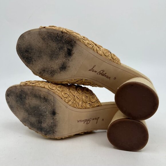 Sam Edelman Beige Wicker Heeled Peep Toe Mules | Size 10 - Picture 8 of 11